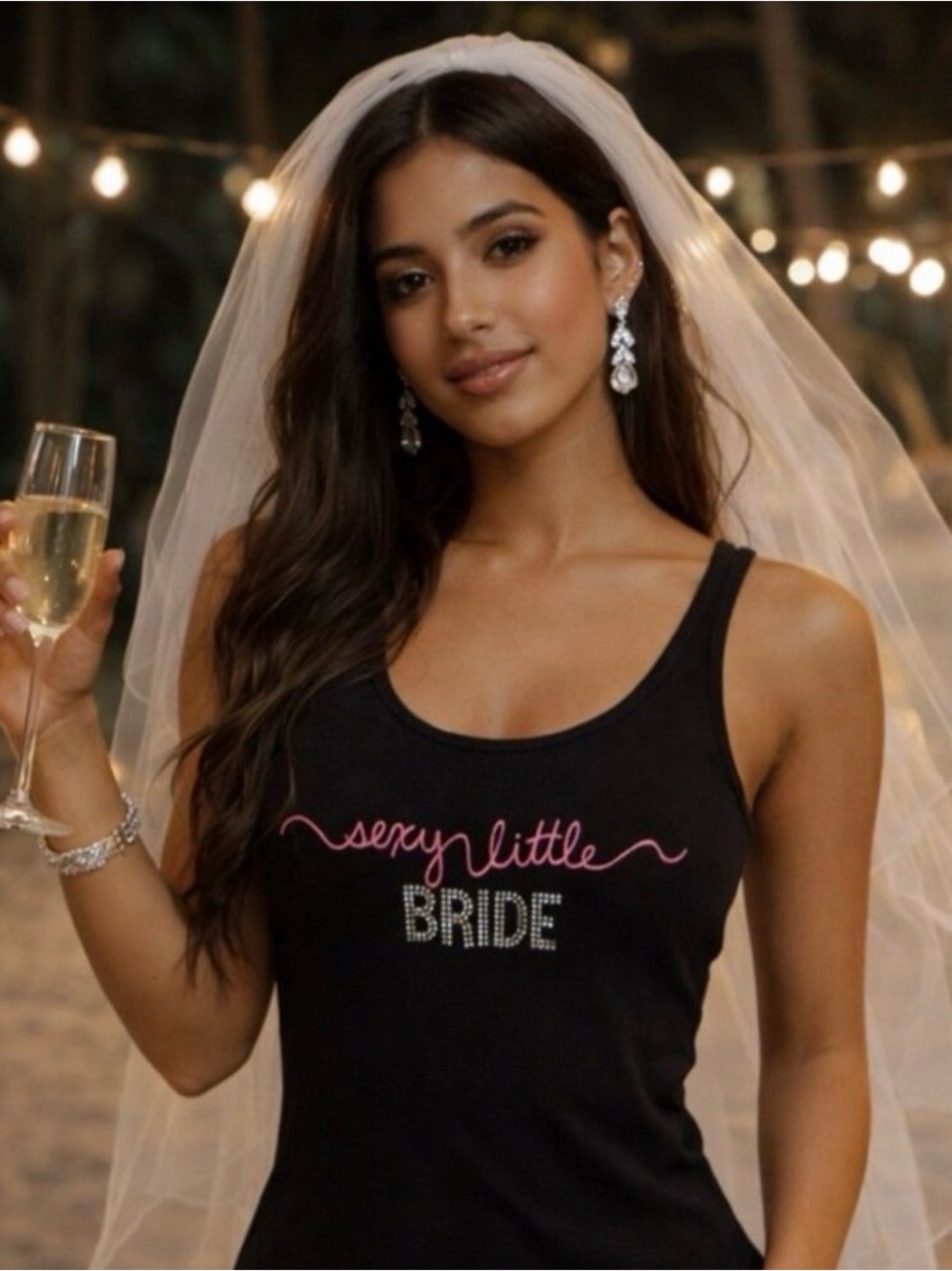Victoria's Secret Sexy Little Bride Black & Pink Tank with  Rhinestones